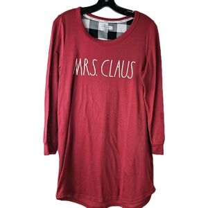 Rae Dunn Mrs Claus Red‎ Long Sleeve Christmas Sleep Shirt Women's Size M Cozy